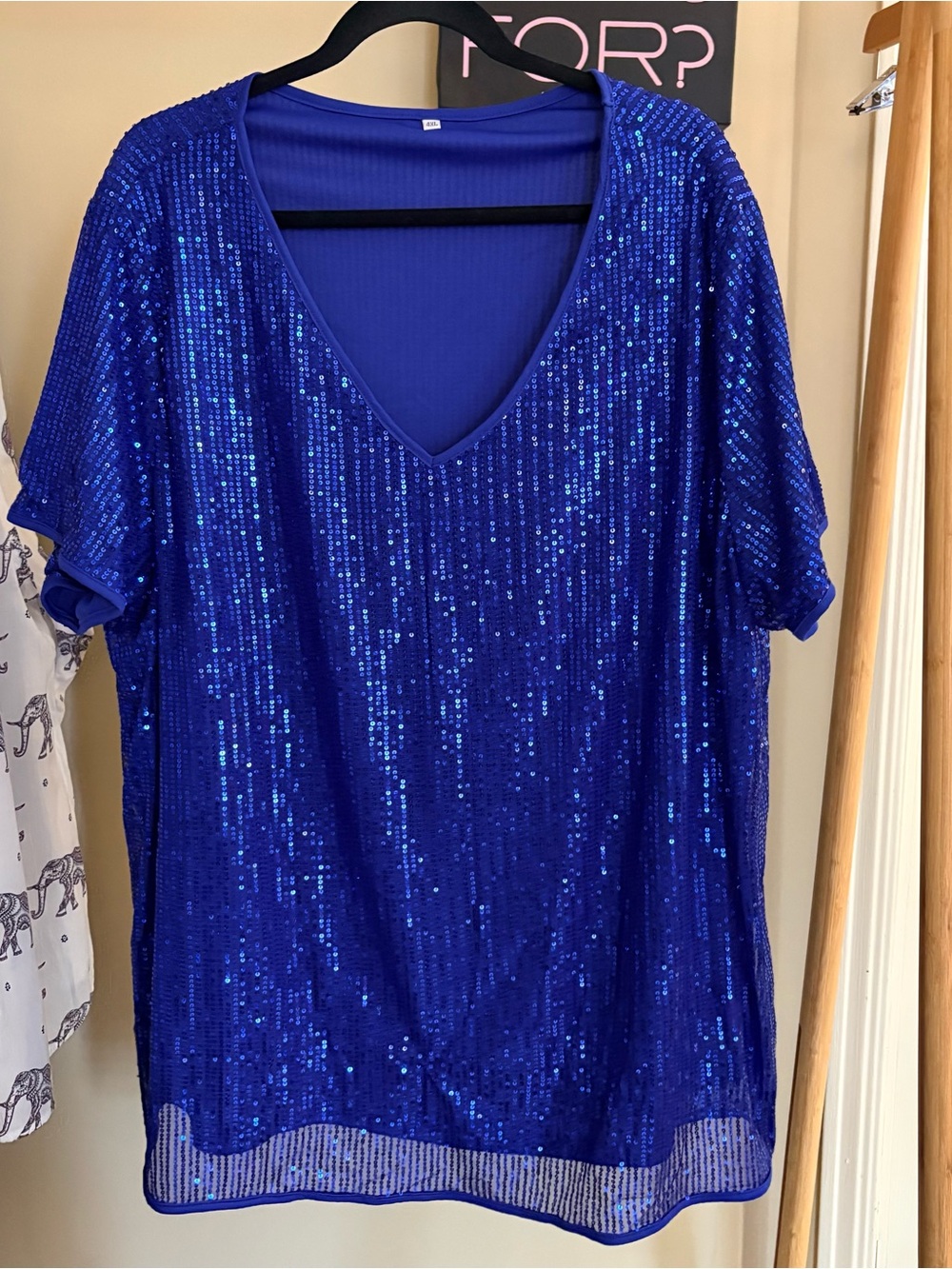 Women's Sequin V-Neck Top - Royal Blue (size: 22ish)